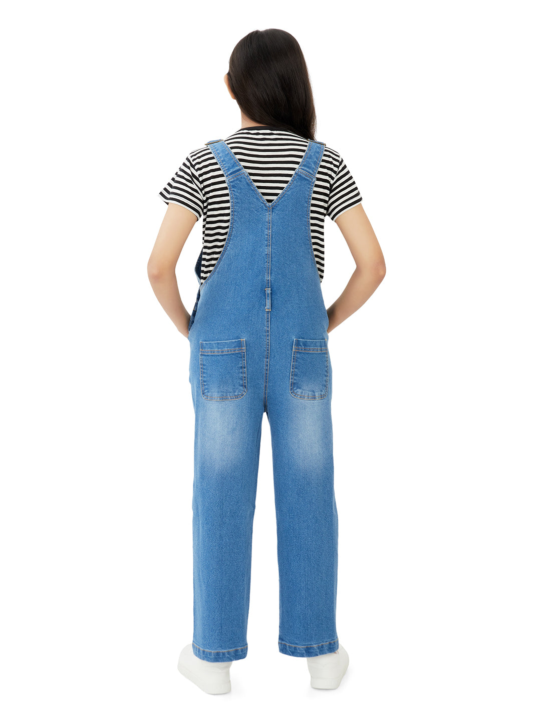 Olele Girls Full Length Vanilla Denim Dungaree for 4 to 14 Years Kid