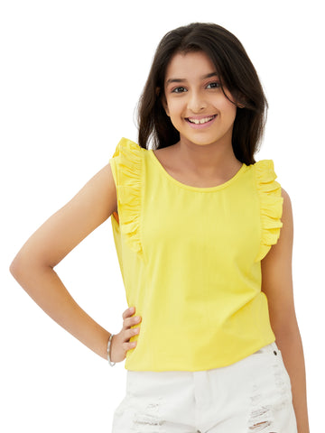 Olele® Girls Regina Ruffle Cotton T-Shirt - Yellow
