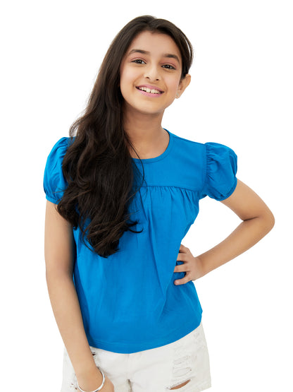 Olele® Girls Regina Ruffle Cotton T-Shirt - Blue