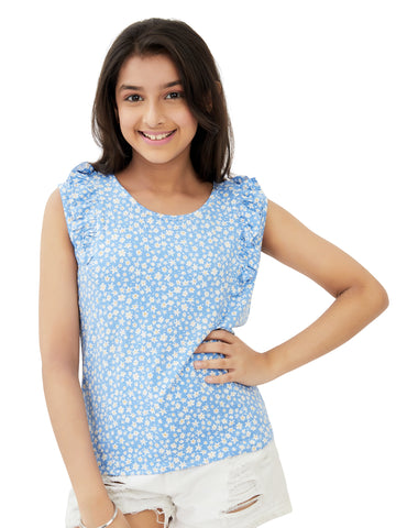 Olele® Girls Regina Ruffle Cotton T-Shirt - Liberty Print
