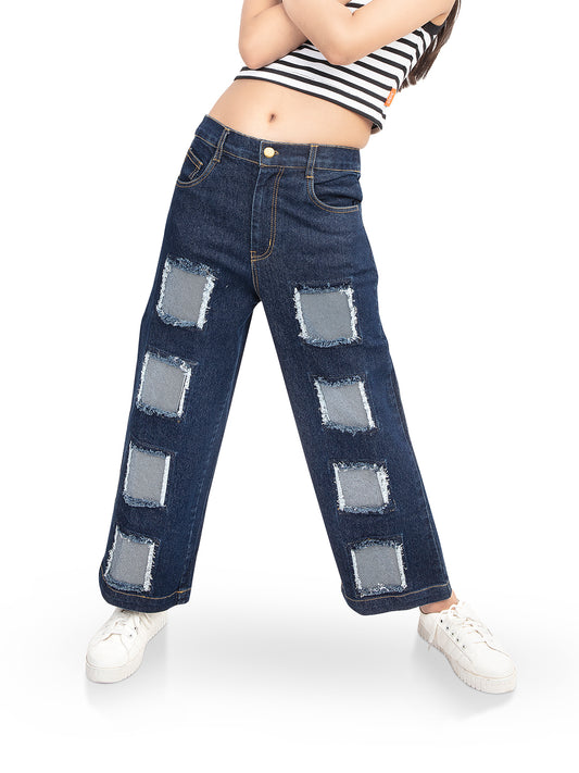 Olele® Girls Patch Work Cotton Denim Jeans
