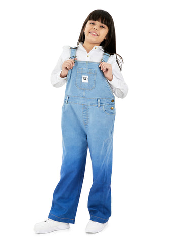 Olele®  Full Length Ombre Bio Washed Cotton Denim Dungaree - Girls