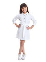 Olele® Girls Whitney White Full Sleeves Cotton Shirt Dress