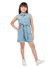 Olele® Girls Romi Cotton Denim Romper - Indigo Blue