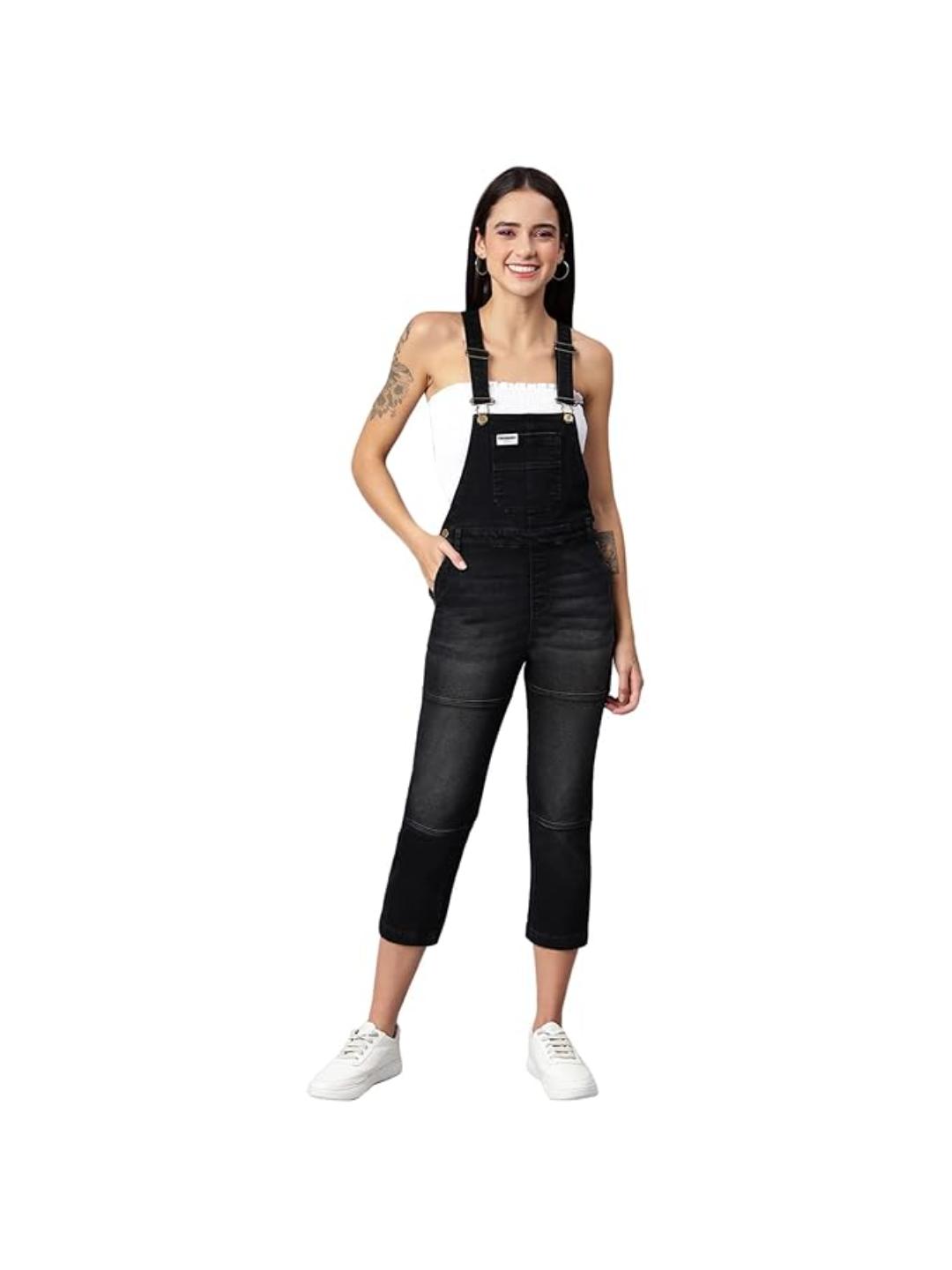 FINSBURY LONDON® Women's Black Denim Dungaree Essential