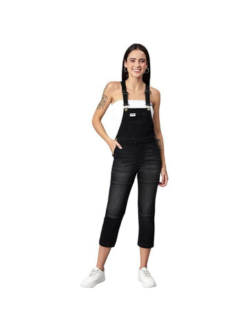 FINSBURY LONDON® Women's Black Denim Dungaree Essential