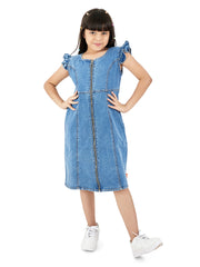 Olele® Chelsea Cotton Denim Dress with Metal Zipper Opening