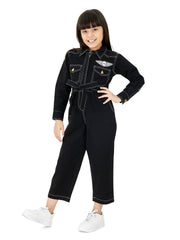 Olele® Girls Brooklyn Boiler Suit with Zipper Opening - Black Cotton