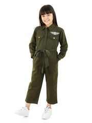 Olele® Girls Brooklyn Boiler Suit with Zipper Opening - Olive Cotton