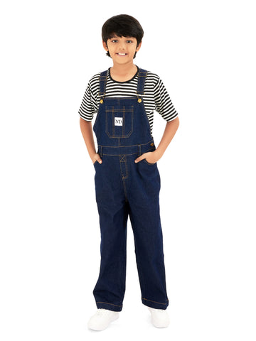 Olele®  Boys Full Length Raw Cotton Denim Vanilla Dungaree