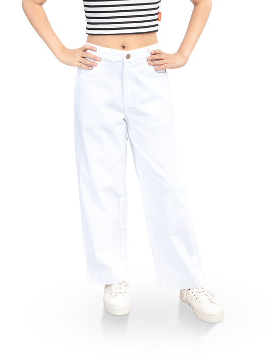 Olele® Girls Relaxed Fit White Cotton Denim Jeans