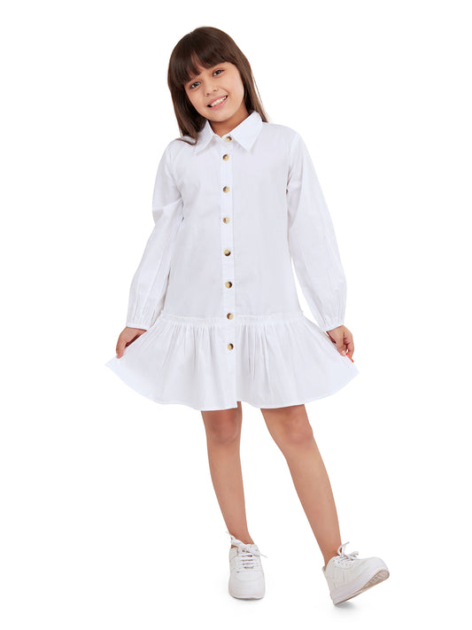 Olele® Girls Mint Cotton Dress - White