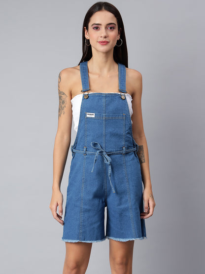 FINSBURY LONDON® Women's Denim Dungaree Playsuit with Matching Stings