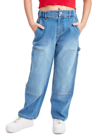 Olele® Girls Carpenter Jeans Pant - Cotton Denim