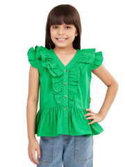 Olele® Girls Victoria Ruffle Top - Forest Green Mill Made Cotton