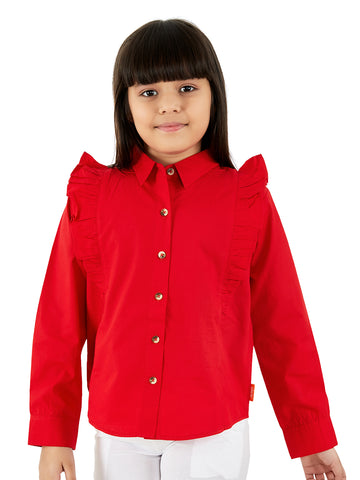 Olele® Girls Regina Full Sleeve Cotton Linen Shirt - Red