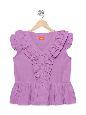 Olele® Girls Victoria Ruffle Top - Pure Purple Mill Made Cotton