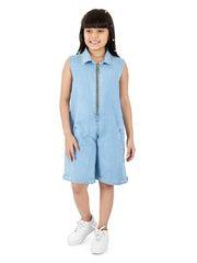 Olele® Girls Rockford Turn Down Collar Romper - Light Wash Denim