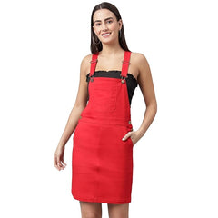 FINSBURY LONDON® Women's Dungaree Dress - Crimson Red