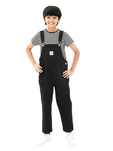 Olele®  Full Length Pure Black Cotton Dungaree - Boys