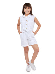Olele® Girls Romi Cotton Twill Romper - Bright White