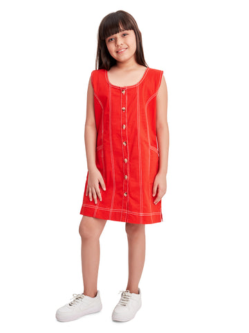 Olele® Girls Ashley A-Line Dress - Red Cotton Twill