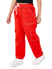 Olele® Girls Camila Cargo Pant - Red Cotton