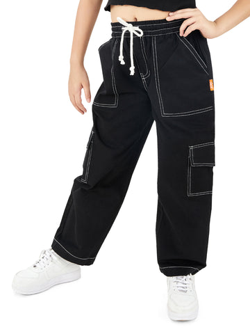 Olele® Girls Camila Cargo Pant - Black Cotton