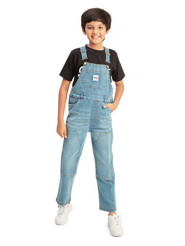 Olele® Boys Cotton Carpenter Denim Dungaree - Light Blue