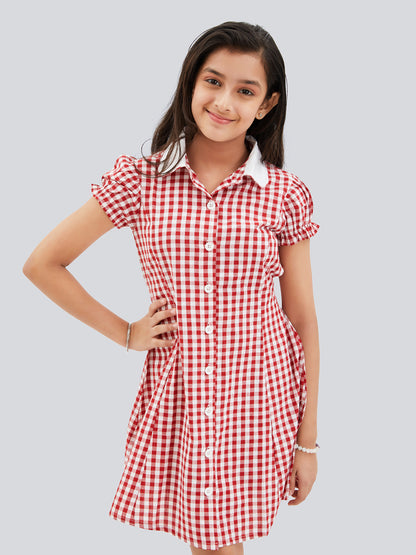 Olele® Bombay Dress with Peter Pan Collar - Red and White Gingham Check