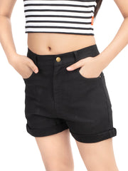 Olele® Girls Ebony Black Cotton Denim Shorts