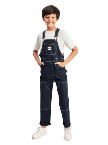 Olele® Boys Cotton Carpenter Denim Dungaree - Dark Blue
