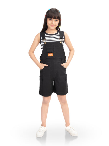 Olele® Girls Black Cotton Denim Romper Dungaree