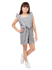 Olele® Girls Regina Ruffle Corduroy Romper - Grey Printed