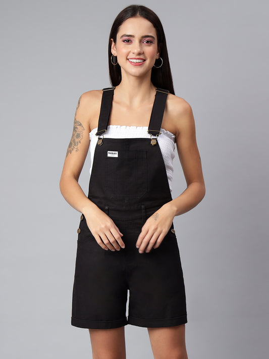 FINSBURY LONDON® Women's Cotton Twill Dungaree Playsuit - Ebony Black