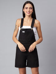 FINSBURY LONDON® Women's Cotton Twill Dungaree Playsuit - Ebony Black