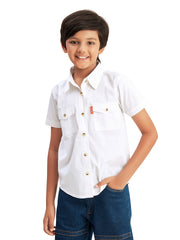 Olele® Boys Short Sleeves Button Down Cotton Two Pockets Shirt - Bright White