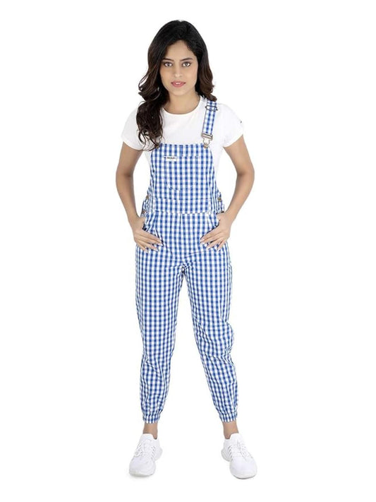 Finsbury London Blue Check Women Dungaree