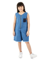 Olele® Girls Richmond Front Metal Zipper Romper - Cotton Denim