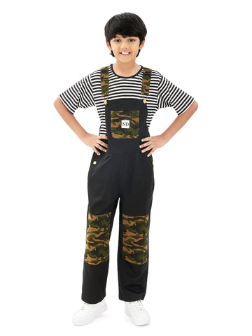Olele® Boys Labra Cotton Twill Dungaree - Black and Camouflage