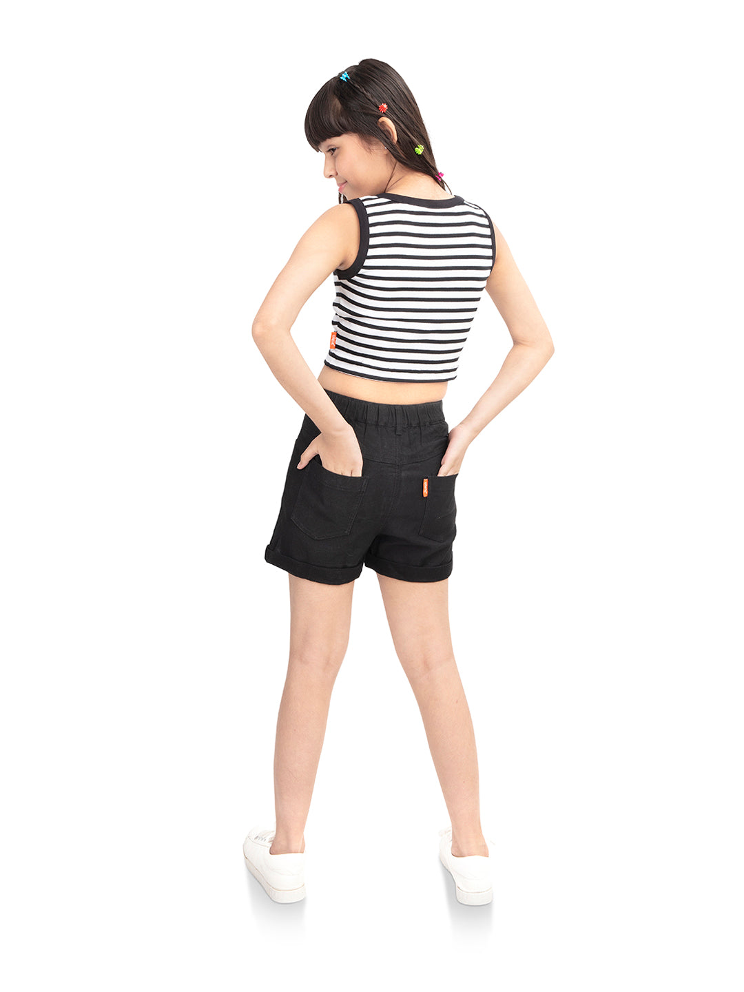 Olele® Girls Ebony Black Cotton Denim Shorts