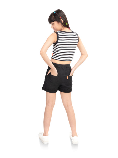 Olele® Girls Ebony Black Cotton Denim Shorts