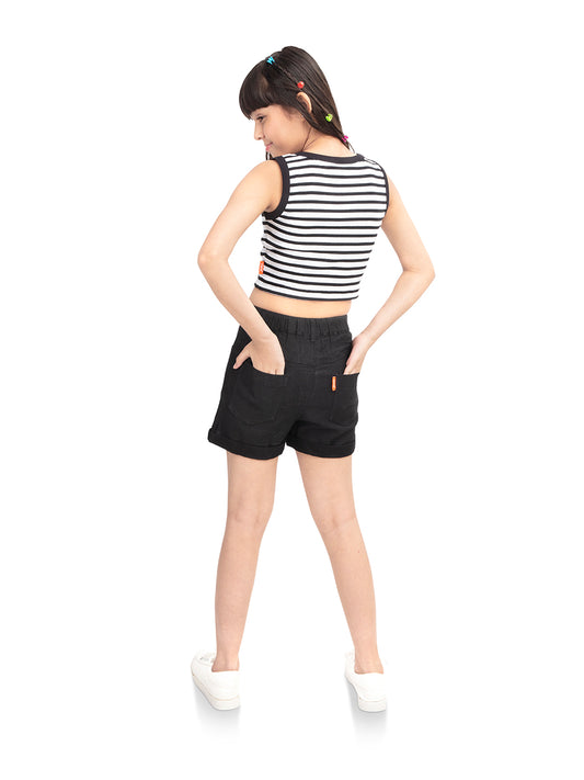 Olele® Girls Ebony Black Cotton Denim Shorts