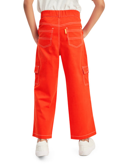 Olele® Boys Cotton Cargo 6 Pockets Pant with Contrast White Thread Stitching - Scarlet Red