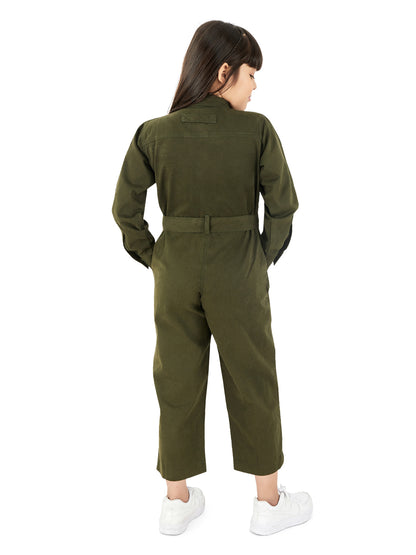 Olele® Girls Brooklyn Boiler Suit with Zipper Opening - Olive Cotton