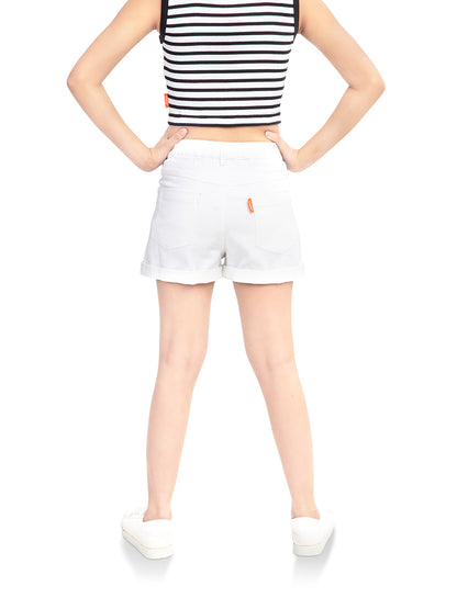 Olele® Girls Super White Cotton Denim Shorts