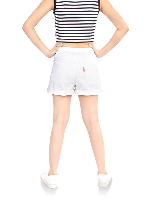 Olele® Girls Super White Cotton Denim Shorts