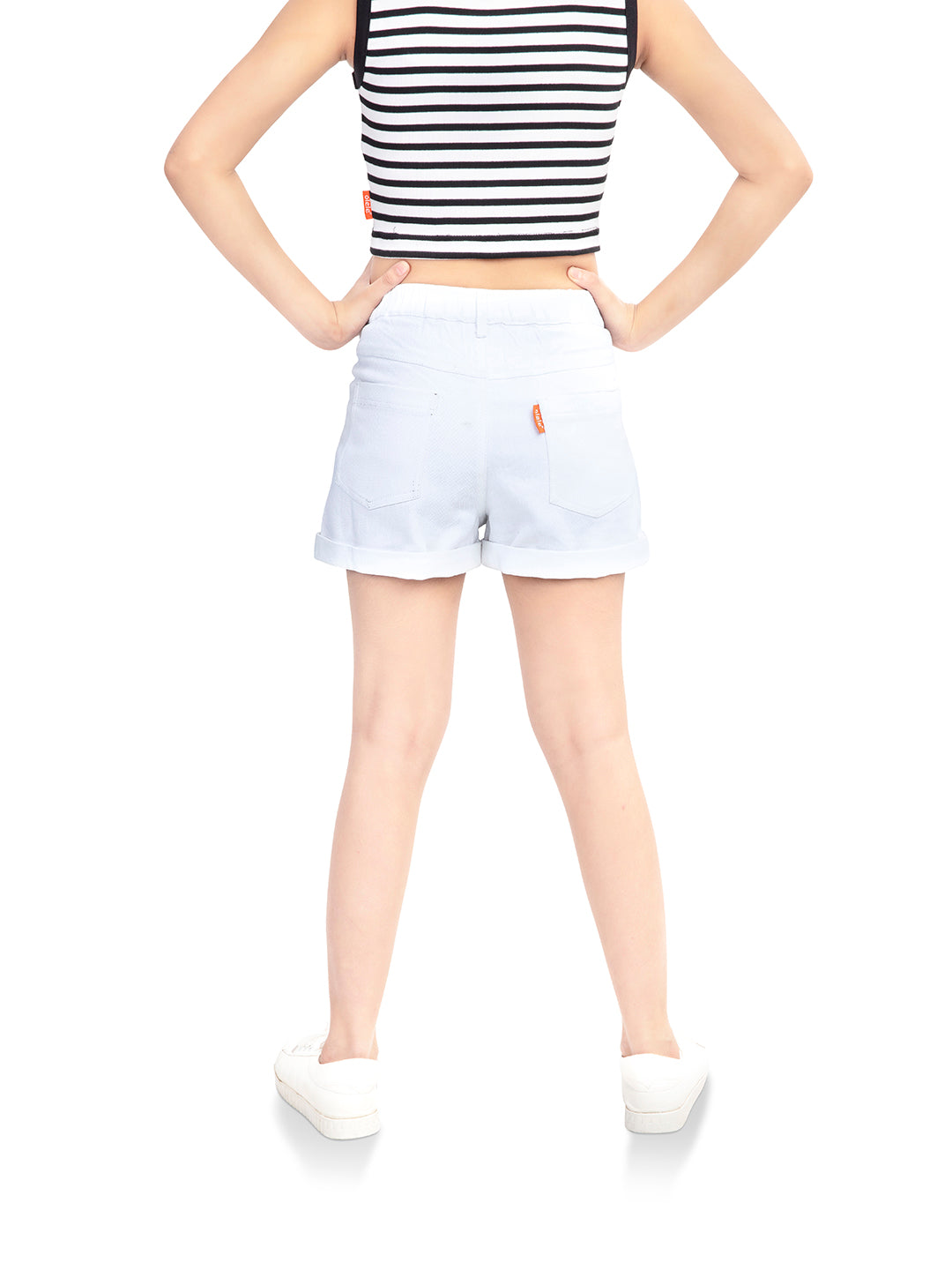 Girls Super White Cotton Denim Shorts