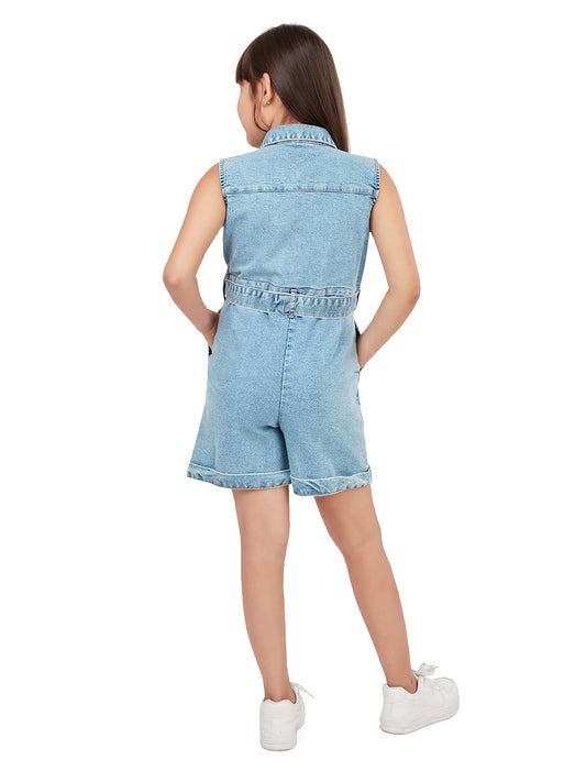Olele® Girls Romi Cotton Denim Romper - Indigo Blue