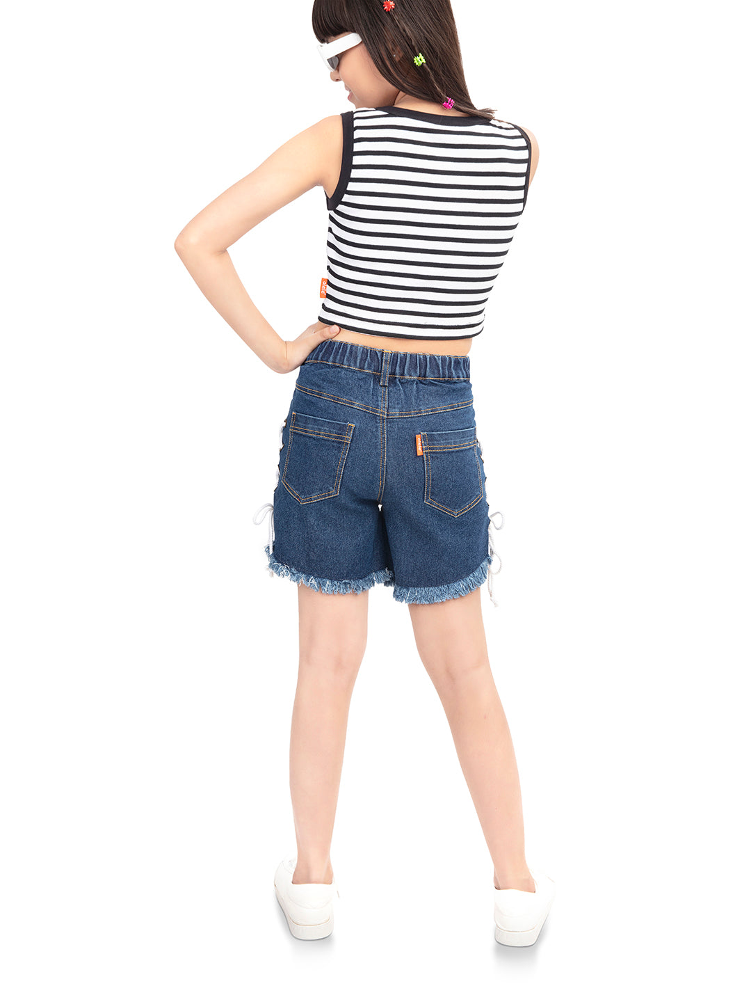 Olele® Girls Cotton Denim Shorts with Eyelets